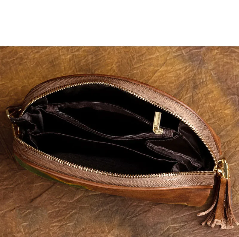 Handmade Lotus Flower Brown Leather Wristlet Wallet Womens Zip Around Wallets Flowers Ladies Zipper Clutch Wallet for Women