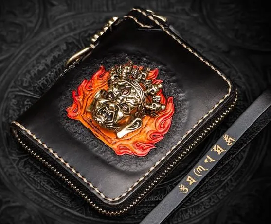 Handmade Mah???k???la Leather Brown Biker Wallet Mens Cool billfold Chain Wallet Trucker Wallet with Chain