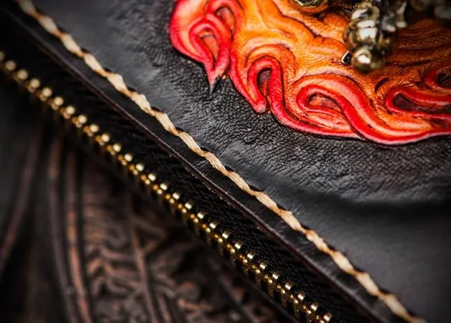 Handmade Mah???k???la Leather Brown Biker Wallet Mens Cool billfold Chain Wallet Trucker Wallet with Chain