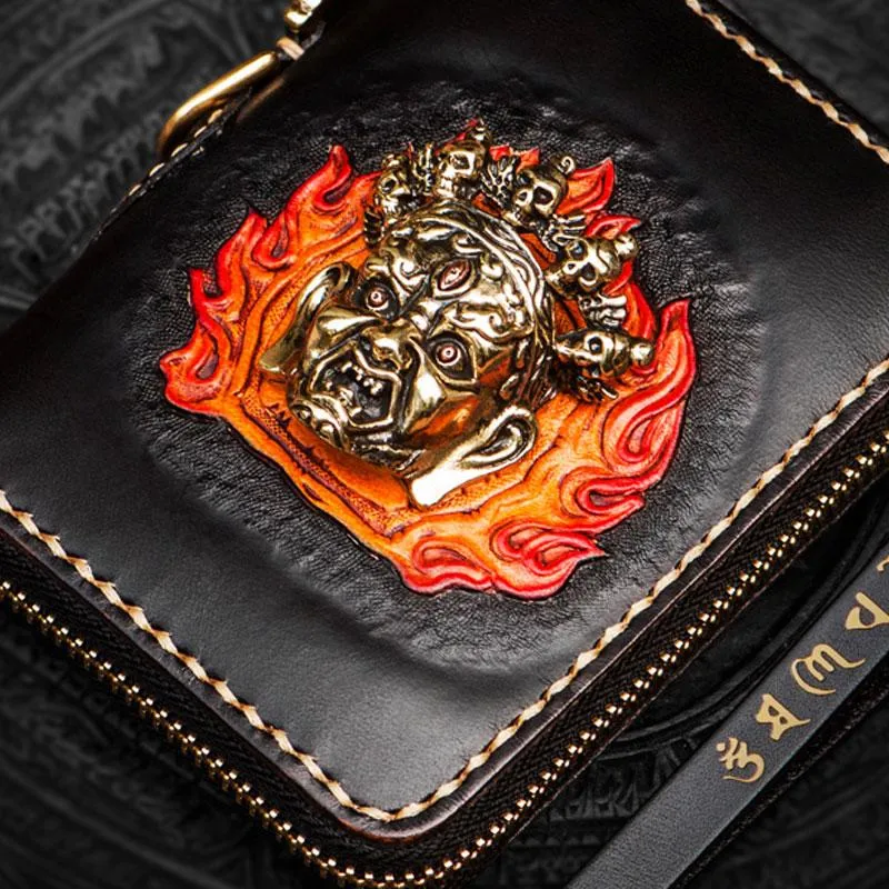 Handmade Mah???k???la Leather Brown Biker Wallet Mens Cool billfold Chain Wallet Trucker Wallet with Chain