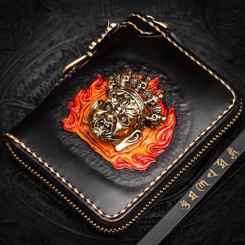 Handmade Mah???k???la Leather Brown Biker Wallet Mens Cool billfold Chain Wallet Trucker Wallet with Chain