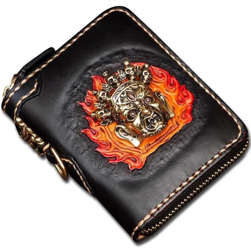 Handmade Mah???k???la Leather Brown Biker Wallet Mens Cool billfold Chain Wallet Trucker Wallet with Chain