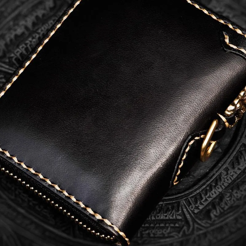 Handmade Mah???k???la Leather Brown Biker Wallet Mens Cool billfold Chain Wallet Trucker Wallet with Chain