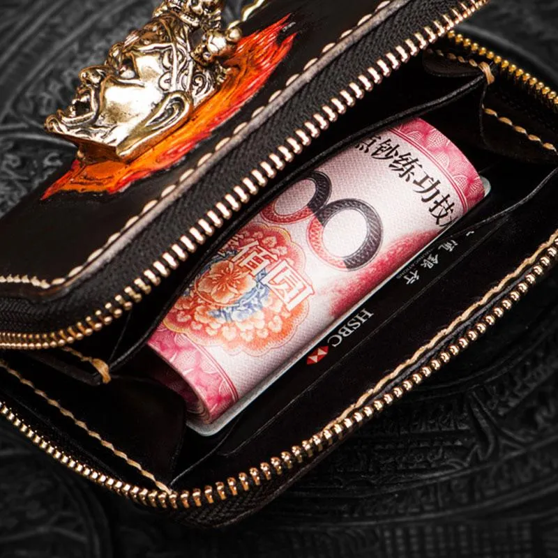 Handmade Mah???k???la Leather Brown Biker Wallet Mens Cool billfold Chain Wallet Trucker Wallet with Chain