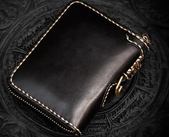 Handmade Mah???k???la Leather Brown Biker Wallet Mens Cool billfold Chain Wallet Trucker Wallet with Chain