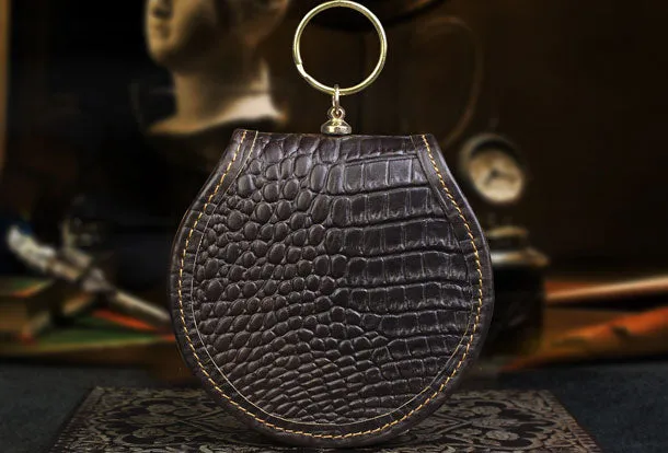 Handmade makeup leather round change coin wallet flowral leather billfold wallet for men women
