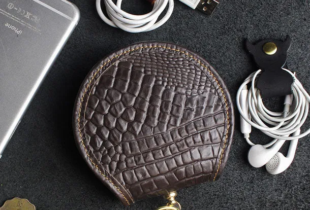 Handmade makeup leather round change coin wallet flowral leather billfold wallet for men women