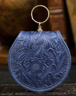 Handmade makeup leather round change coin wallet flowral leather billfold wallet for men women