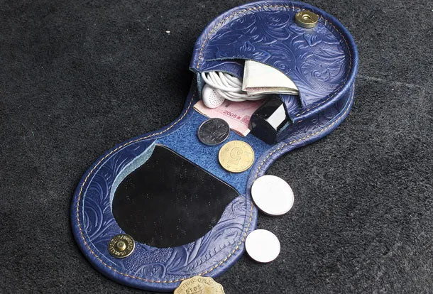 Handmade makeup leather round change coin wallet flowral leather billfold wallet for men women