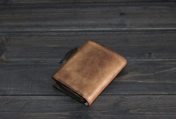 Handmade Men billfold leather wallet men vintage brown gray wallet for him