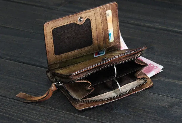 Handmade Men billfold leather wallet men vintage brown gray wallet for him