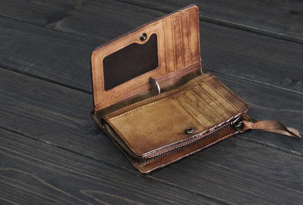 Handmade Men billfold leather wallet men vintage brown gray wallet for him