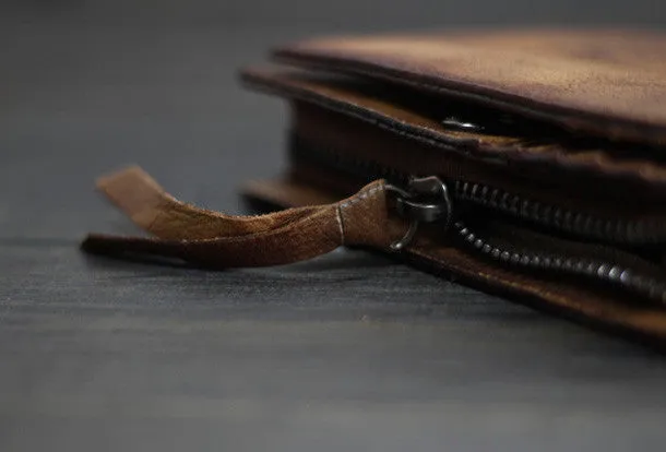Handmade Men billfold leather wallet men vintage brown gray wallet for him