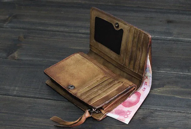 Handmade Men billfold leather wallet men vintage brown gray wallet for him