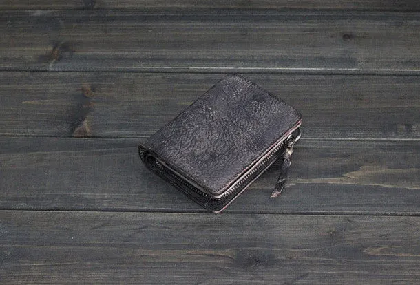 Handmade Men billfold leather wallet men vintage brown gray wallet for him
