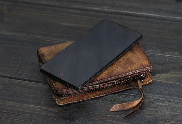 Handmade Men billfold leather wallet men vintage brown gray wallet for him