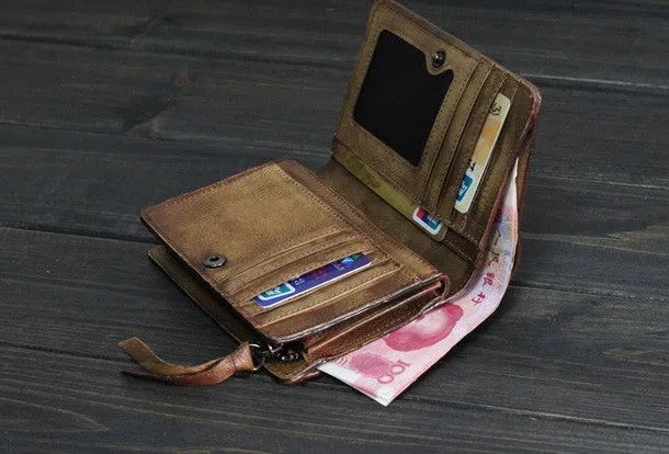 Handmade Men billfold leather wallet men vintage brown gray wallet for him
