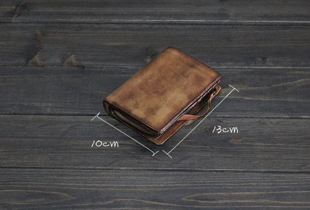 Handmade Men billfold leather wallet men vintage brown gray wallet for him