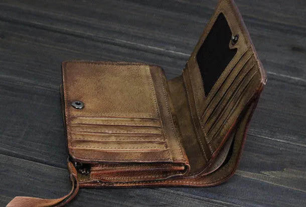 Handmade Men billfold leather wallet men vintage brown gray wallet for him