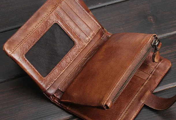 Handmade men billfold leather wallet men vintage gray brown wallet for him