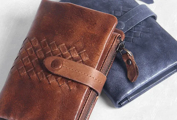 Handmade men billfold leather wallet men vintage gray brown wallet for him