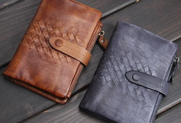 Handmade men billfold leather wallet men vintage gray brown wallet for him