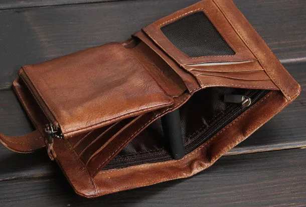 Handmade men billfold leather wallet men vintage gray brown wallet for him
