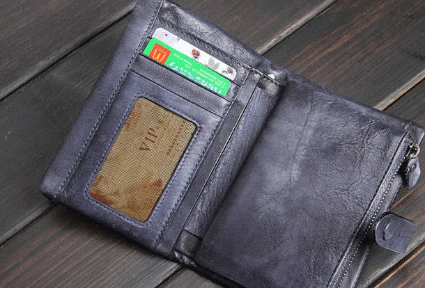 Handmade men billfold leather wallet men vintage gray brown wallet for him