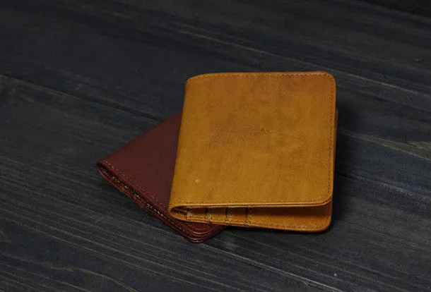 Handmade Men billfold leather wallet men vintage Wine Yellow card wallet for him