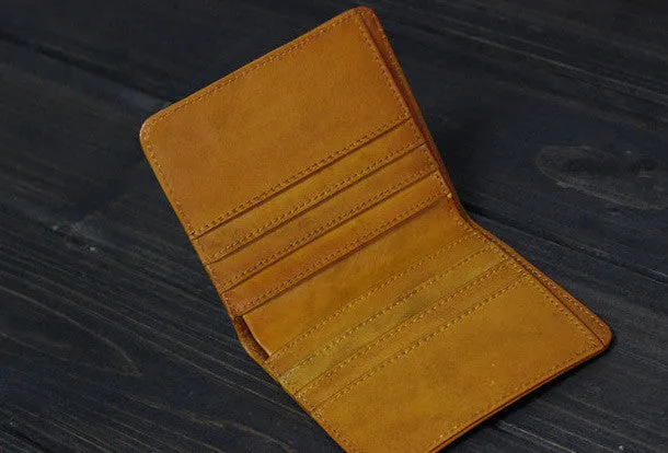 Handmade Men billfold leather wallet men vintage Wine Yellow card wallet for him