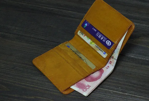 Handmade Men billfold leather wallet men vintage Wine Yellow card wallet for him