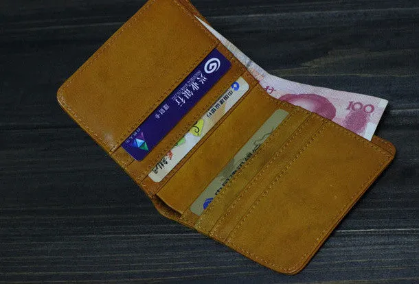 Handmade Men billfold leather wallet men vintage Wine Yellow card wallet for him
