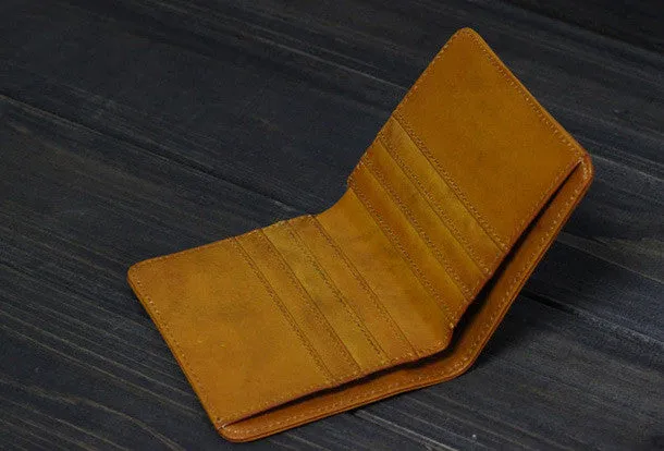 Handmade Men billfold leather wallet men vintage Wine Yellow card wallet for him