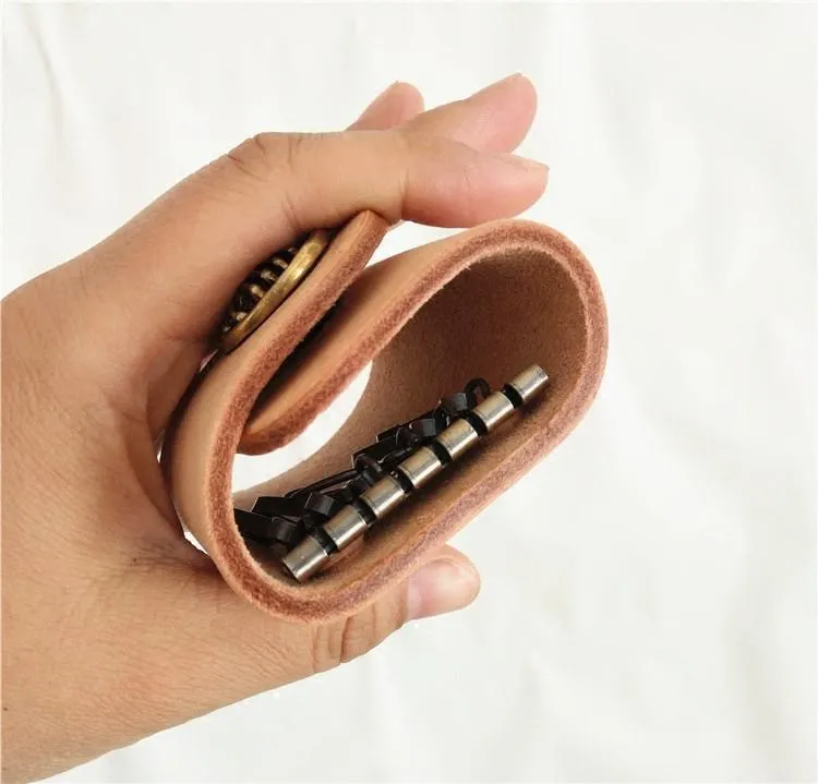 Handmade Mens Beige Leather Biker Key Wallets Cool Small Key Wallet Key Holder
