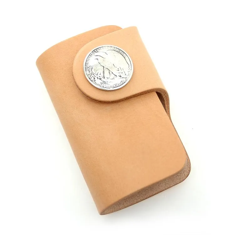 Handmade Mens Beige Leather Biker Key Wallets Cool Small Key Wallet Key Holder