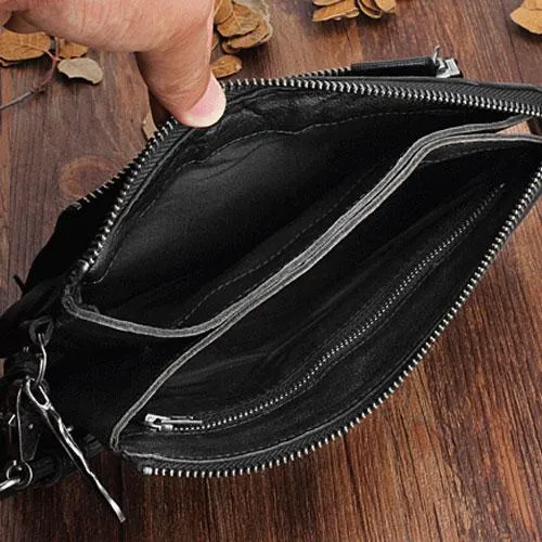 Handmade Mens Cool Long Leather Chain Wallet Cards Biker Trucker Wristlet Wallet
