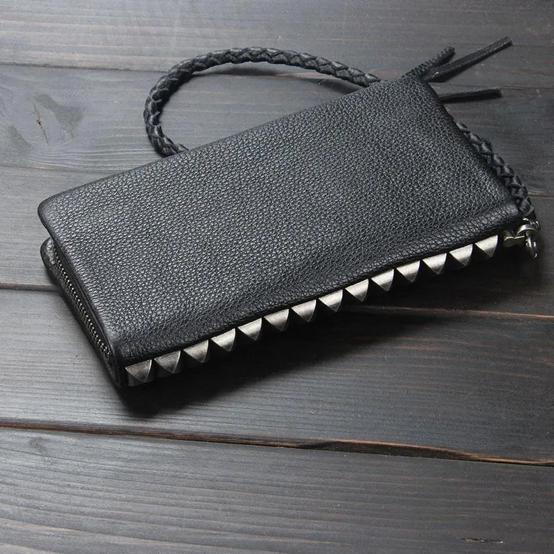 Handmade Mens Cool Long Leather Chain Wallet Cards Biker Trucker Wristlet Wallet