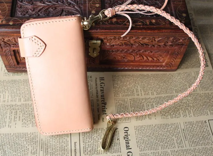 Handmade Mens Leather Biker Chain Wallet Cool Long Biker Wallet with Chain