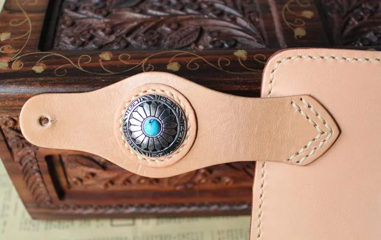 Handmade Mens Leather Biker Chain Wallet Cool Long Biker Wallet with Chain