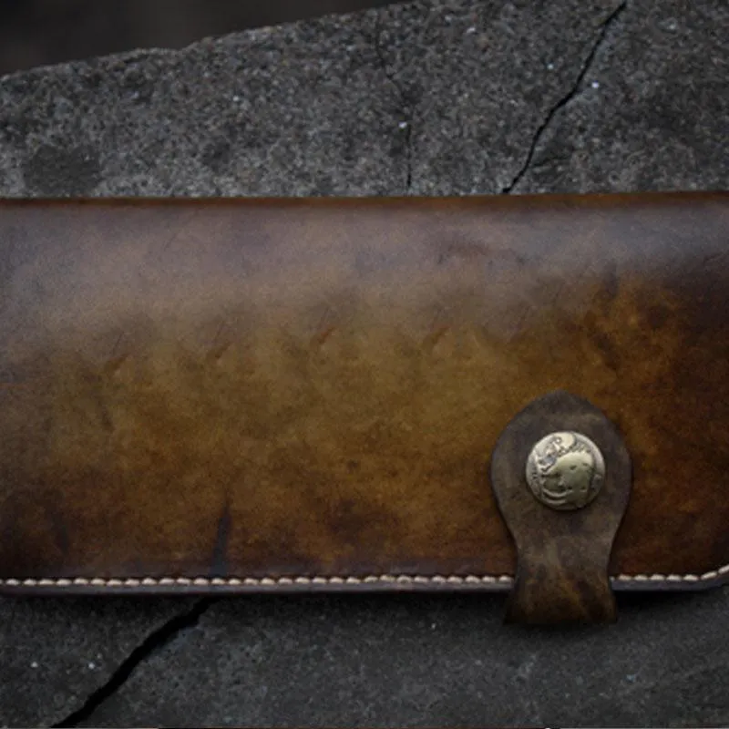Handmade Mens Vintage Leather Long Biker Wallet Cool Long Chain Wallet for Men