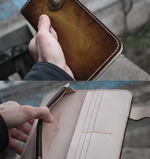 Handmade Mens Vintage Leather Long Biker Wallet Cool Long Chain Wallet for Men