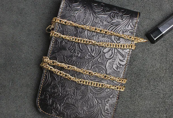 Handmade phone leather shoulder purse bag wallet flowral leather billfold wallet for men women