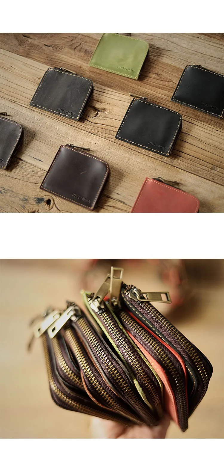 Handmade Slim Black Leather Mens billfold Wallet Zipper Small Wallet Front Pocket Wallet For Men