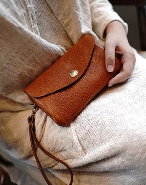 Handmade Tan Leather Wristlet Wallet Envelope Clutch Wallet Womens Ladies Phone Wristlet Wallets for Women