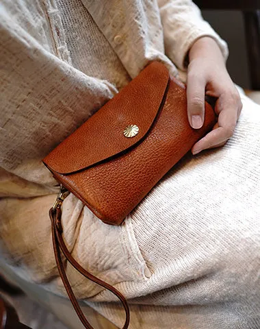 Handmade Tan Leather Wristlet Wallet Envelope Clutch Wallet Womens Ladies Phone Wristlet Wallets for Women