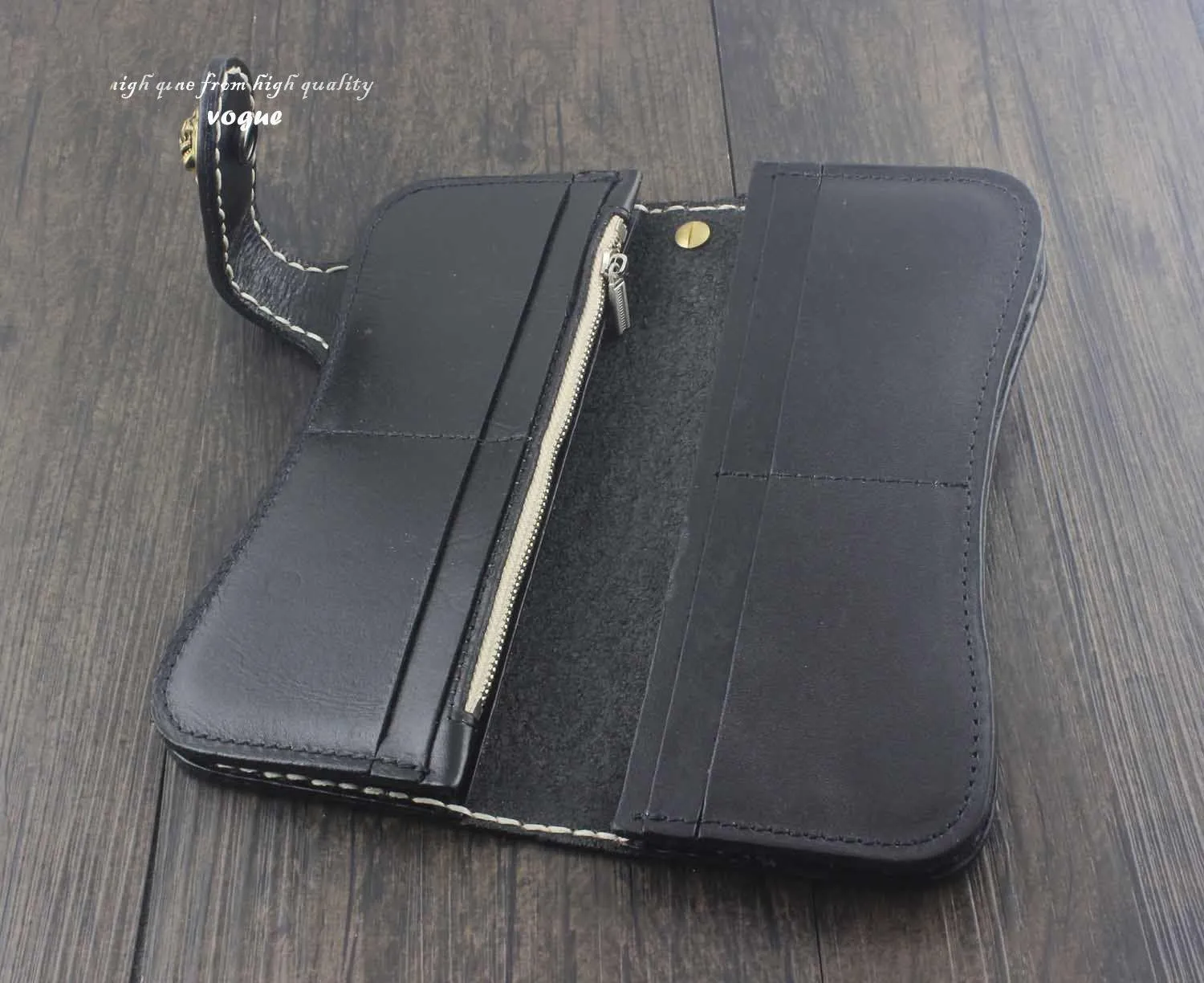 Handmade Tooled Leather Men's Biker Wallet Motorcycle Wallet Long Wallet with Chain For Men