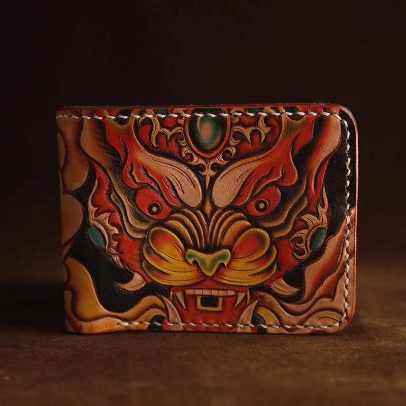 Handmade Tooled Leather Mens Skull billfold Wallets Bifold Wallet Small Wallet For Men