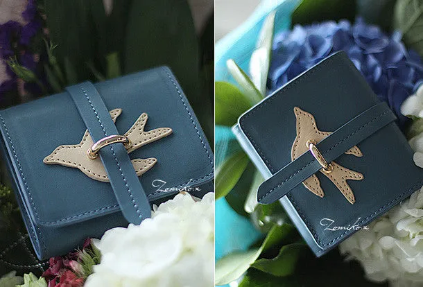 Handmade vintage custom sweet cute leather billfold trifold wallet for women/lady