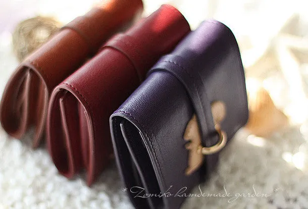 Handmade vintage custom sweet cute leather billfold trifold wallet for women/lady