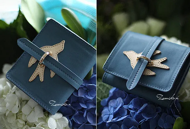 Handmade vintage custom sweet cute leather billfold trifold wallet for women/lady